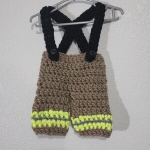 Handmade Crochet Baby Firefighter Bunker Gear 3-9m New